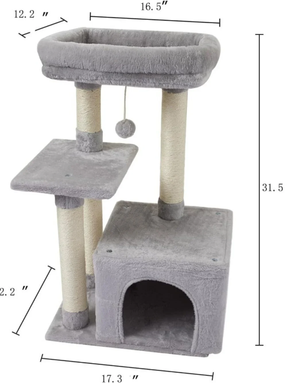 Adorable Cat Tree Condo with Sisal Scratching Posts & Jump Platform - Gray